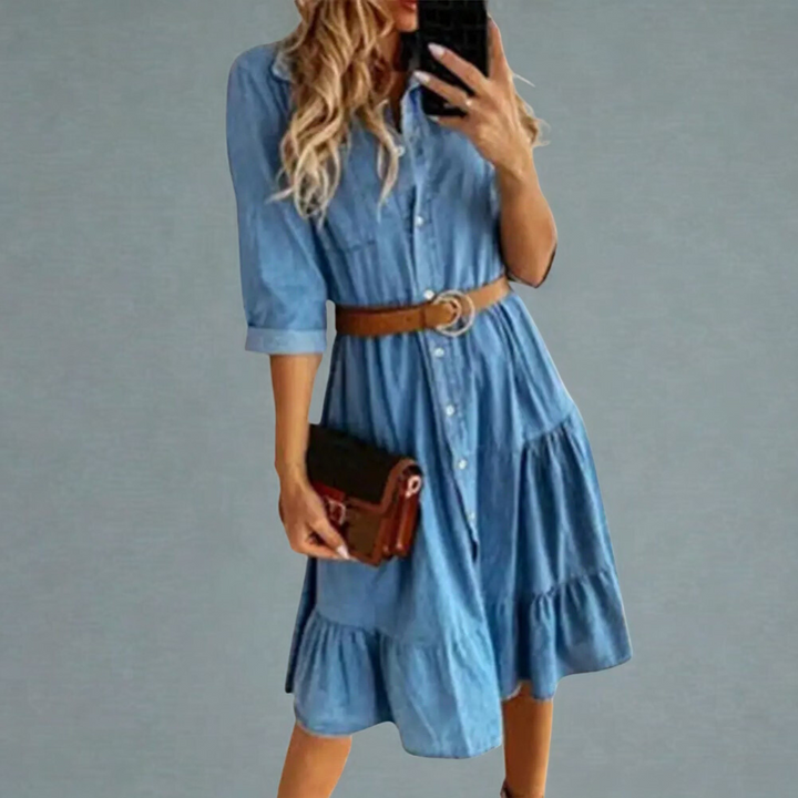 Jolie | Elegante lange jurk in jeanslook