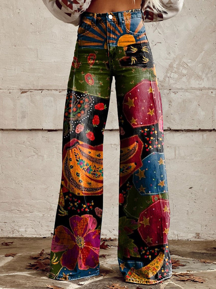 Siena | Boho wijde jeans met magische print