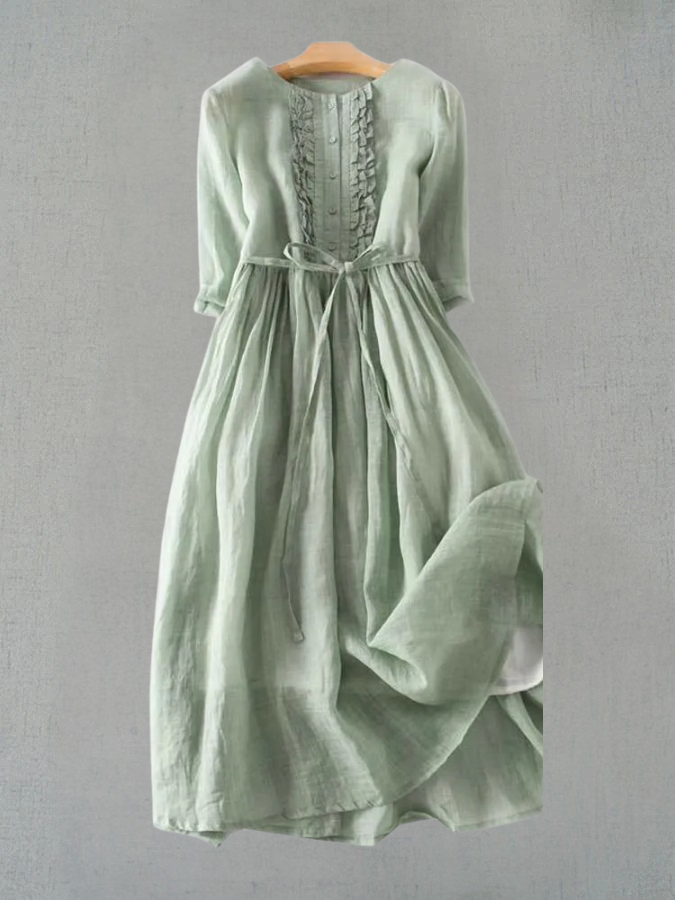 Arya - Dames Art Retro Ronde Hals Lace Up Taille Jurk