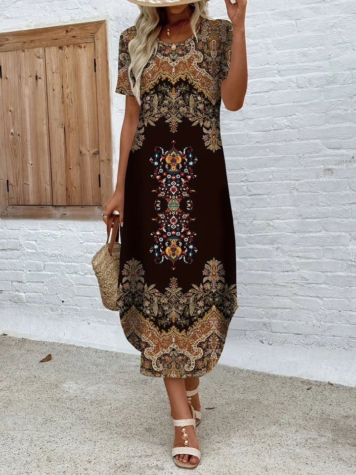 Tawny | Relaxte maxi-jurk met boho print