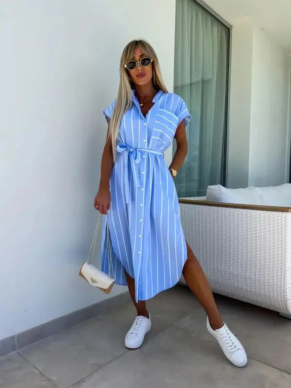 Shayla | Dames Gestreepte Midi Jurk