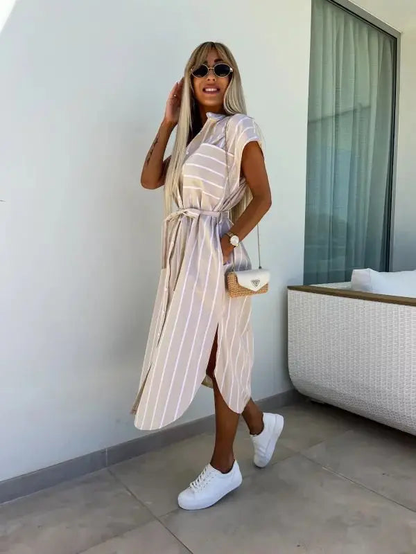 Shayla | Dames Gestreepte Midi Jurk