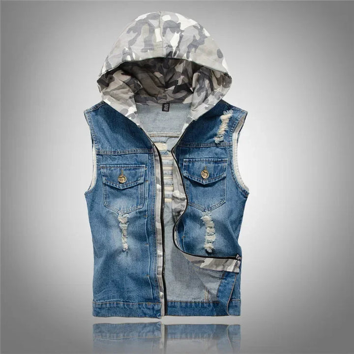 Jens | Denim vest met capuchon