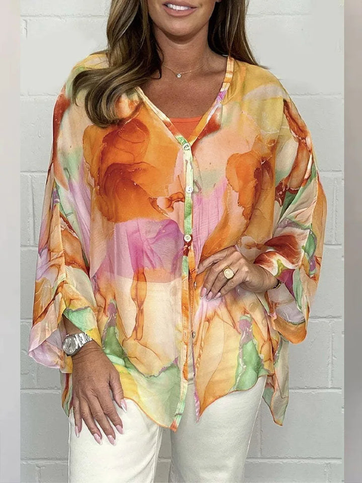 Steph | Elegante oversized blouse met aquarelprint