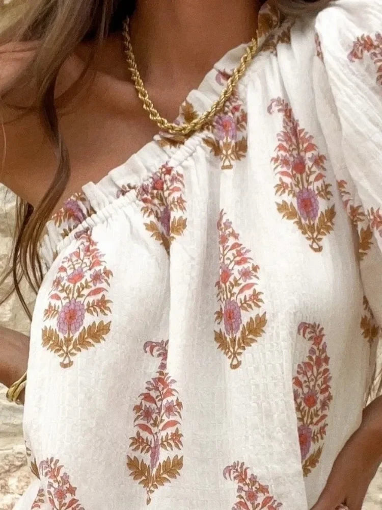 Luna | Boho off-shoulder mini-jurk met print