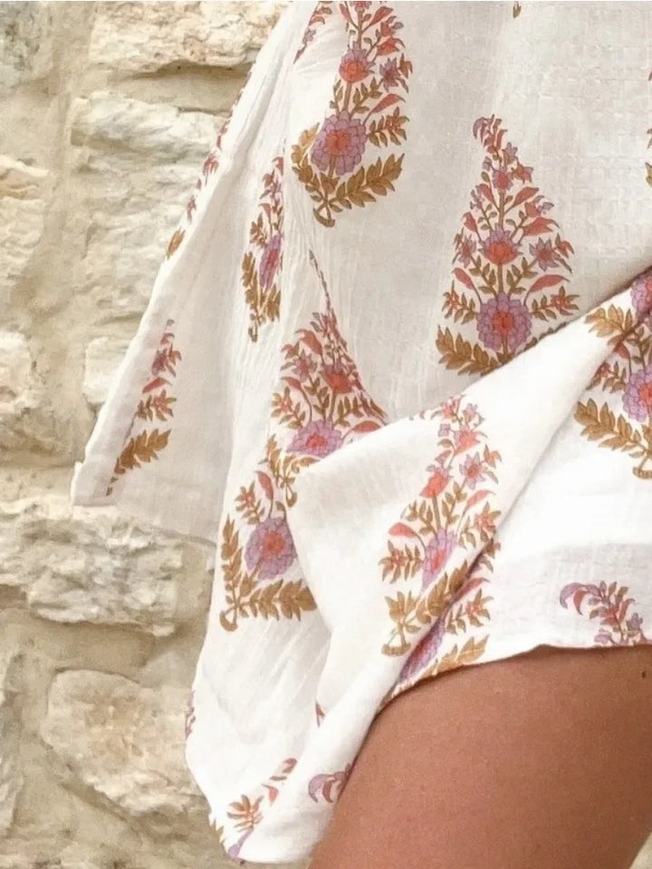 Luna | Boho off-shoulder mini-jurk met print