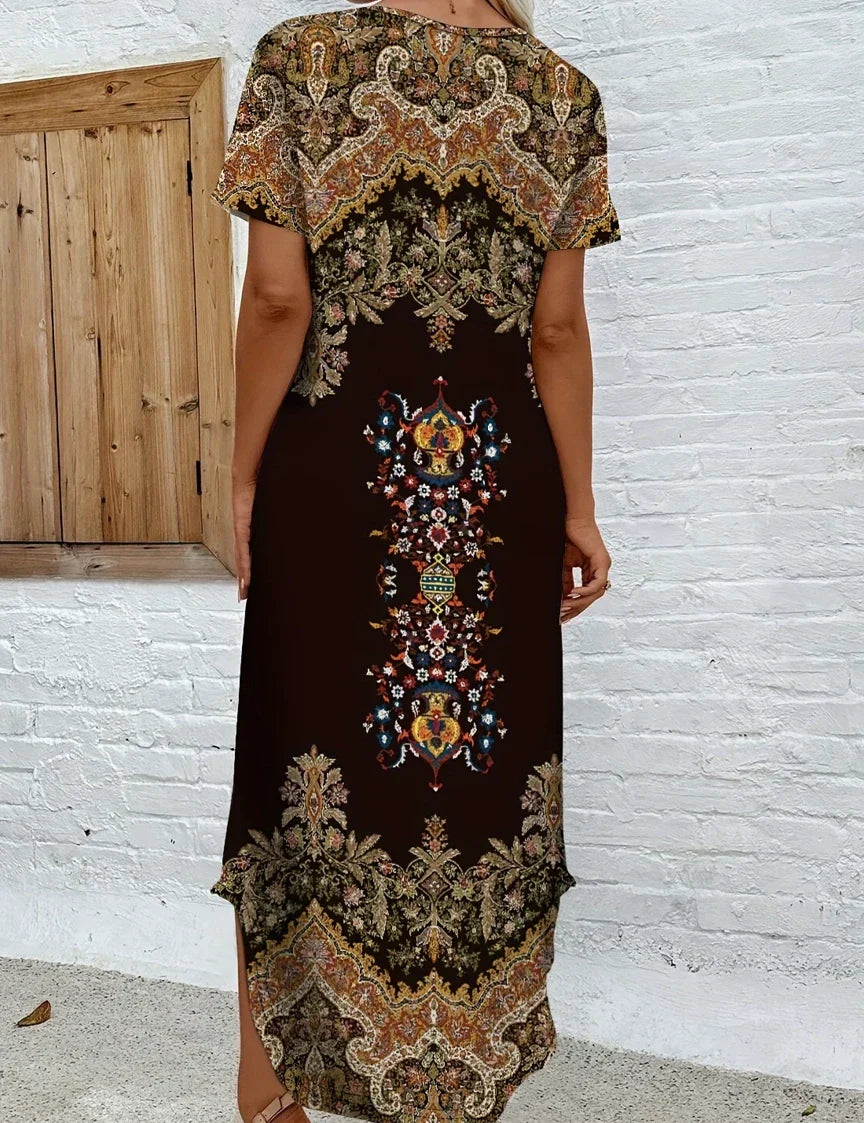 Tawny | Relaxte maxi-jurk met boho print