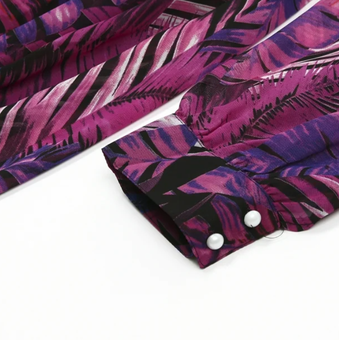 Evarine | Lange damesjurk met V-hals en ballonmouwen