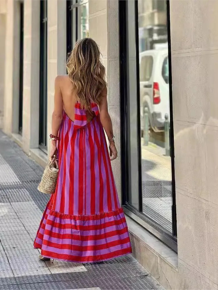 Marisa | Zomerse gestreepte maxi-jurk met open rug