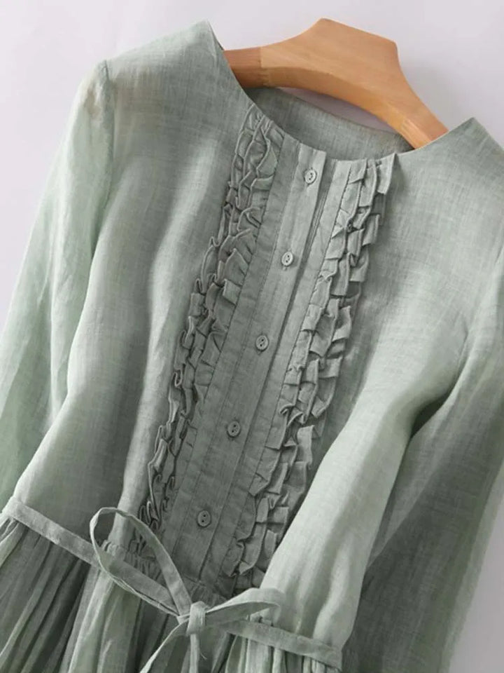 Arya - Dames Art Retro Ronde Hals Lace Up Taille Jurk