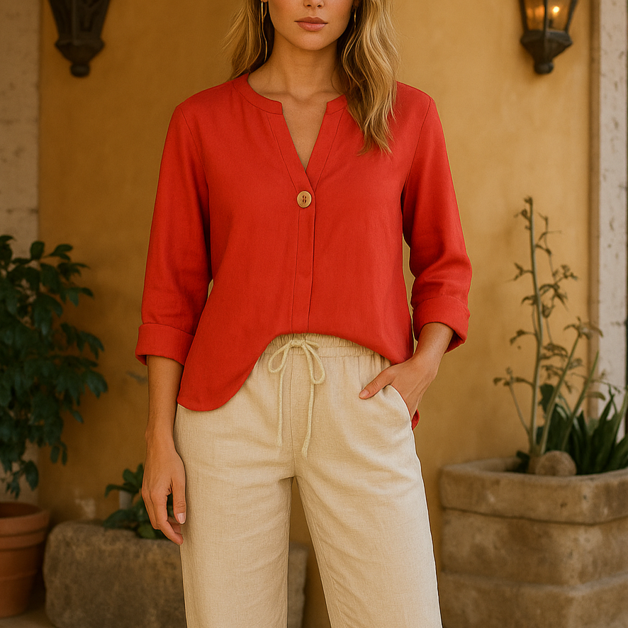 Yelena | Stijlvolle blouse met linnen