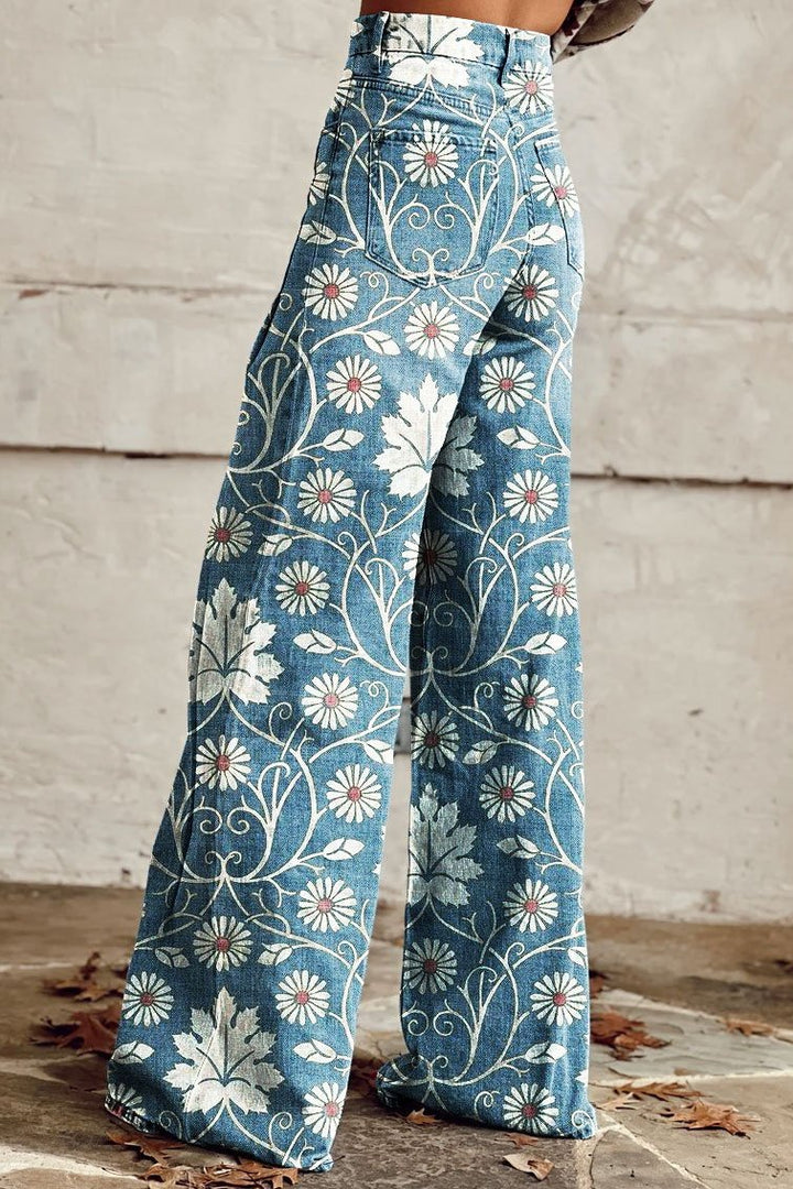 Veronica | Vintage Daisy Vine Jeans met brede pijpen