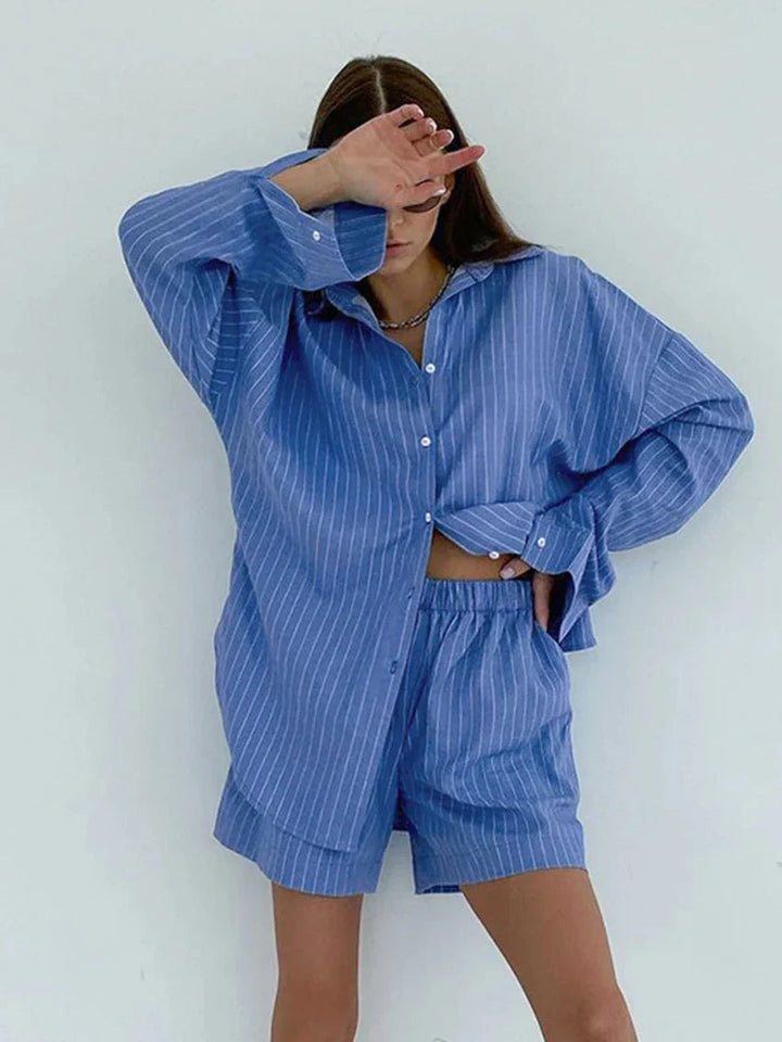 Nadine │Blauw-wit gestreept pyjama set