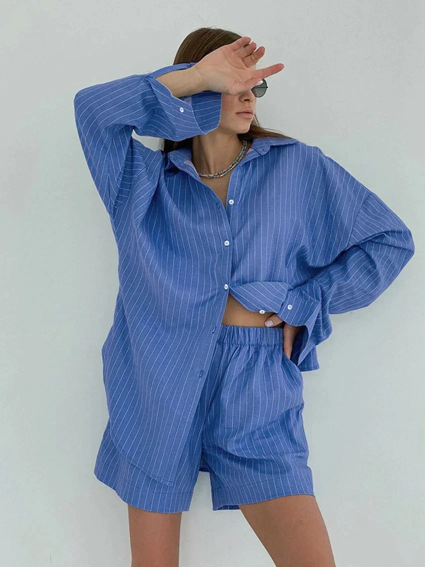 Nadine │Blauw-wit gestreept pyjama set